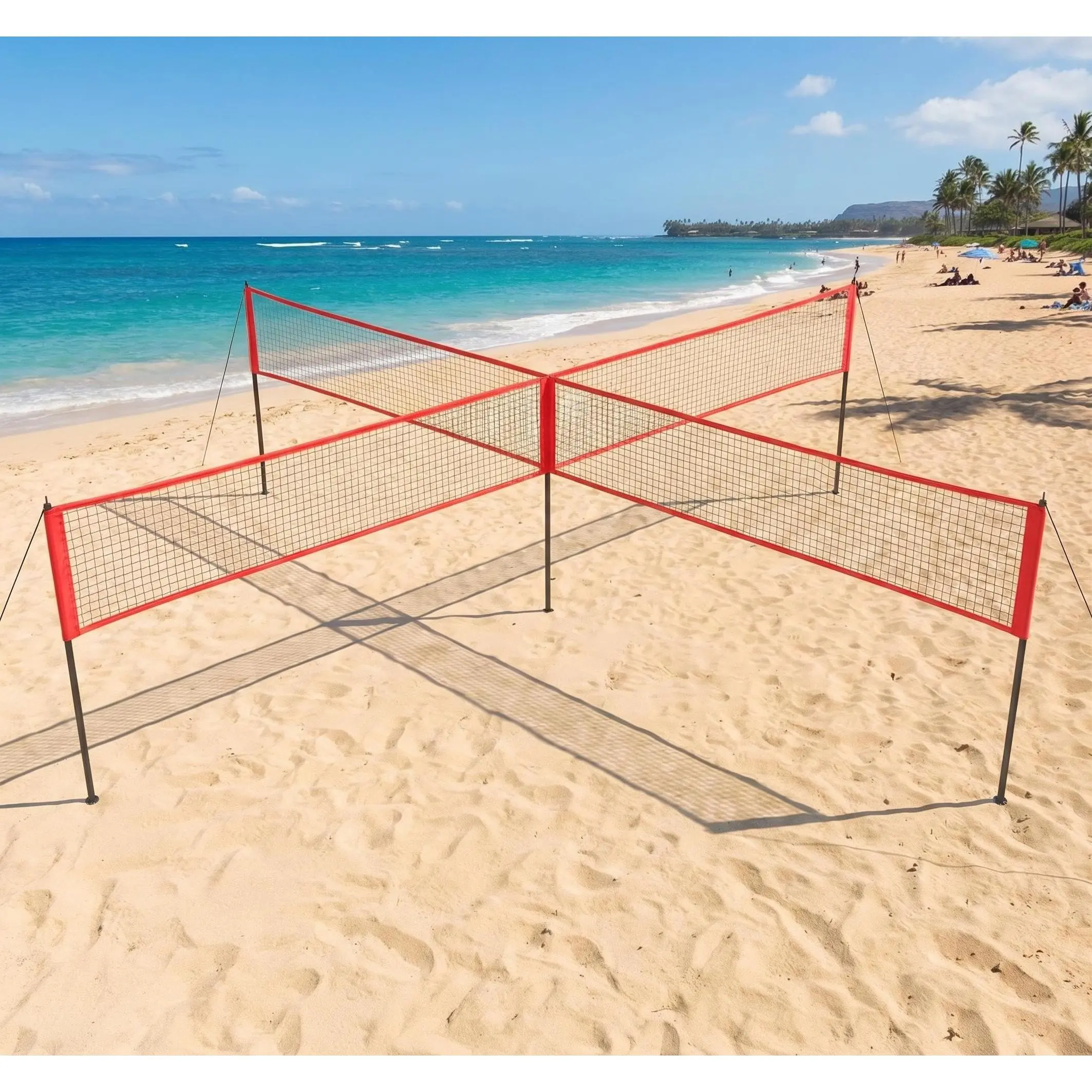 4 Square Complete Volleyball Game Set, 14FT Height Adjustable Portable Net, Easy Assemble Outdoor Volleyball Kit for Backyard Beach Lawn Family Activity