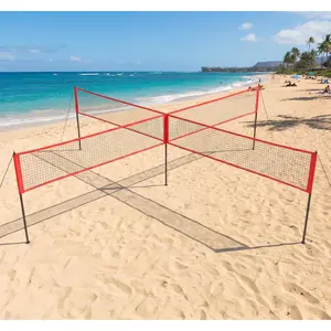 Complete 4 Square Volleyball Game Kit – 14FT Height Adjustable Net – Portable Easy Assembly Design – Family & Youth Friendly for Backyard, Beach & Lawn Recreational Play