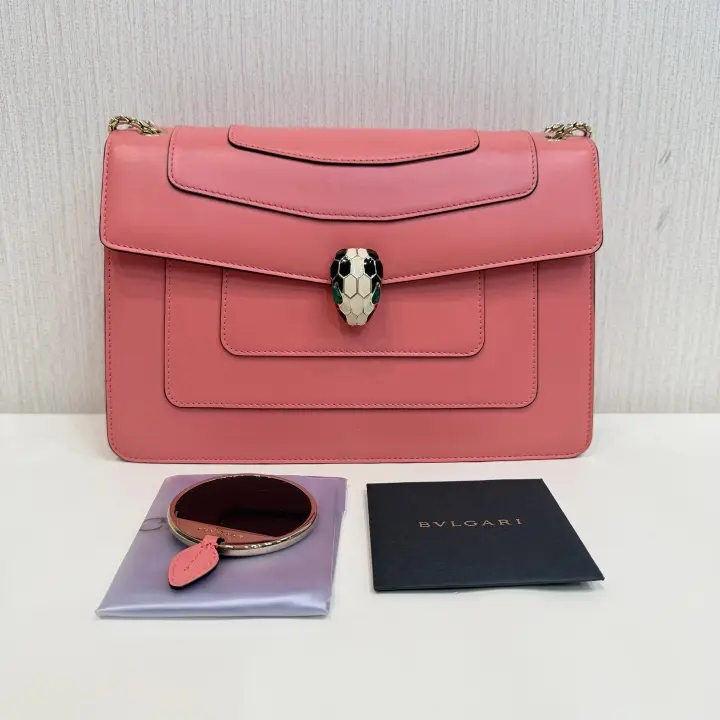 Pre-owned Bvlgari leather Shoulder Bags Rose Quartz Calfskin Snake Head Chain Bag 21678101