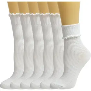 Ruffle Cute Frilly Socks for Women Girl Neutral Aesthetic Boot Slouch Cotton Crew Socks Lettuce Trim Fashion