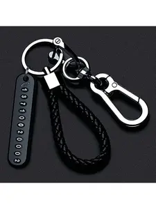Ingemark Trendy DIY Mobile Phone Number Plate Pendant Keychain Charm Men Punk Woven Leather Rope Anti-lost Car Key Chain Accessories