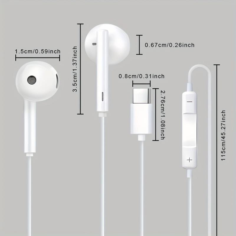 USB-C/Lightning wired headphones with microphone and volume control – wired earbuds with a built-in remote control to control music, calls, and volume.
