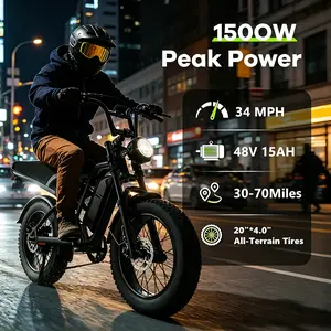 【Hieha】Electric Bike, 1500W Peak Motor, 48V 15Ah Removable Battery, 20" Fat Tire All-Terrain E-Bike with Dual Suspension, Disc Brakes, Turn Signals & Brake Light