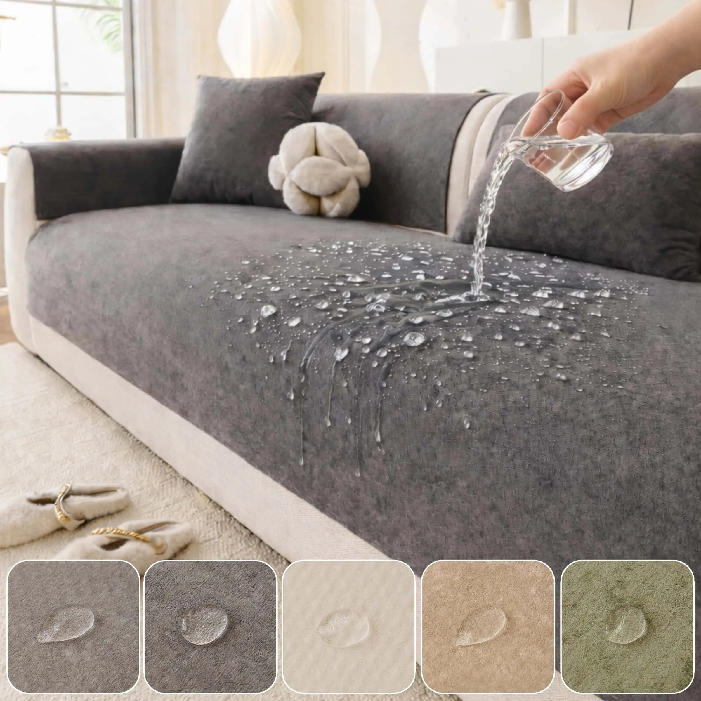 Waterproof Couch Cover for Couches & Sectionals, 1pc Spill-Proof Sofa Cover, Dustproof Sofa Slipcover, Slipcovers for Couches and Sofas, Pet-Friendly Anti-Slip Sofa Pad, Soft Plush Seat Protector for Living Rooms, Machine Washable Furniture Protector