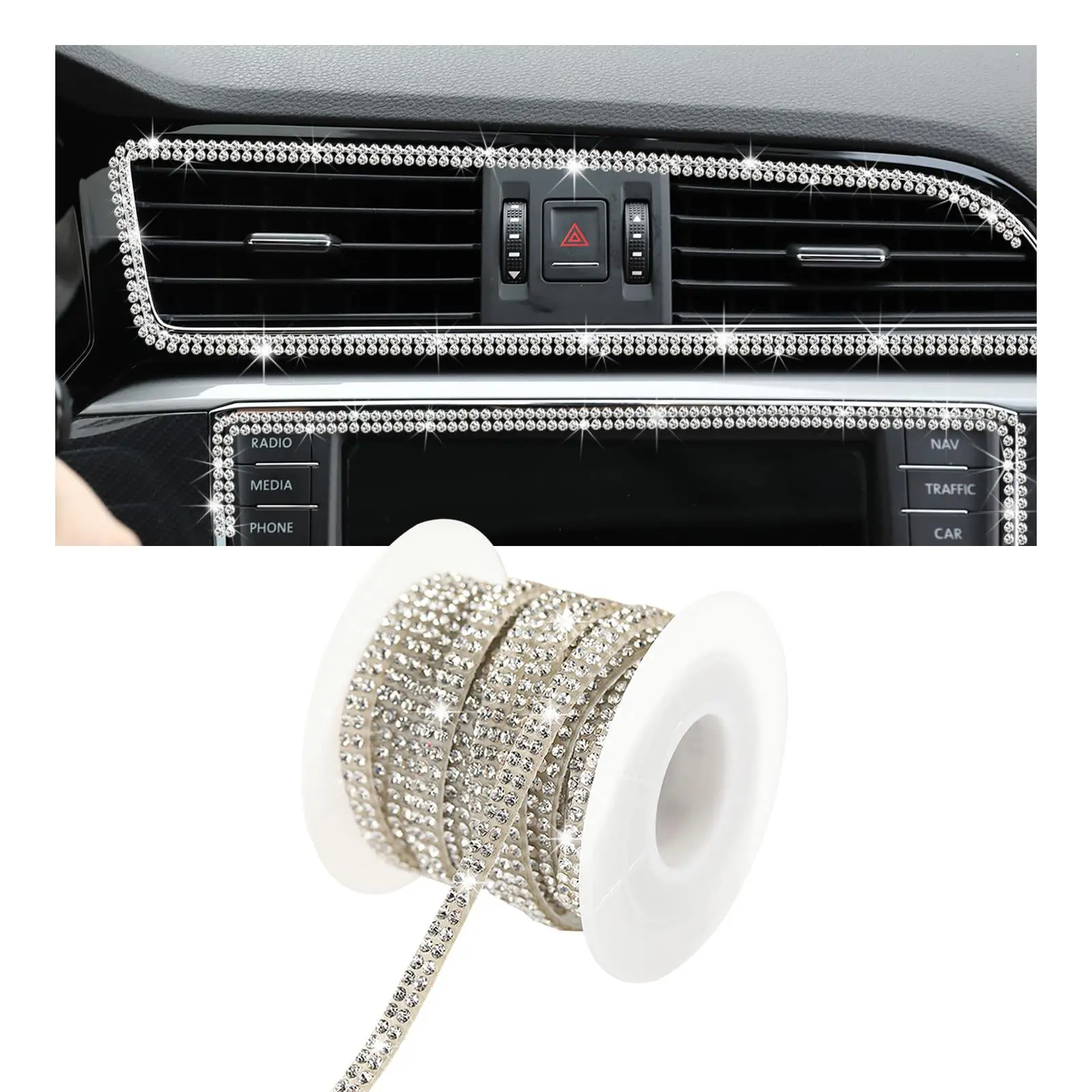 16.4FT Bling Car Trim Glitter Diamond Strip Self Adhesive Shiny Line Molding for Dashboard Door Auto Interior Upgrade automotive