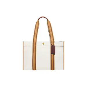 COACH Spin 42 Jacquard Monogram Patchwork Top-Handle Shoulder Bag for Women, White and Tan