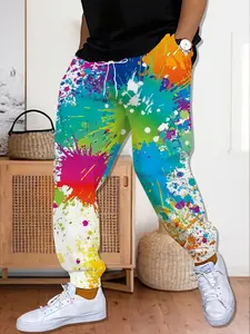 Men's Loose Fit Jogger Pants, All-Over Print Casual Streetwear, Slim-Fit Long Trousers for Daily Wear & Sports, Tracksuit Pants