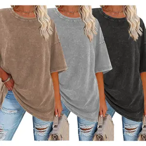 Digitex Oversized Women's T-shirts 100% Cotton,Half Short-sleeved Tops Casual Loose Fit,Vintage Acid Washed Womenswear Work Out Tees Fashion Tops