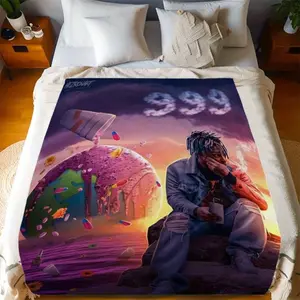 JW 999 Juice Music Themed Hip-Hop Pattern Digital Print Flannel Blanket - Oversized Plush Blanket Suitable for Beds And Sofas, Contemporary Design for All Seasons, Machine Washable, Ideal for Travel, Camping, And Napping, a Unique Gift - 100% Polyester. O