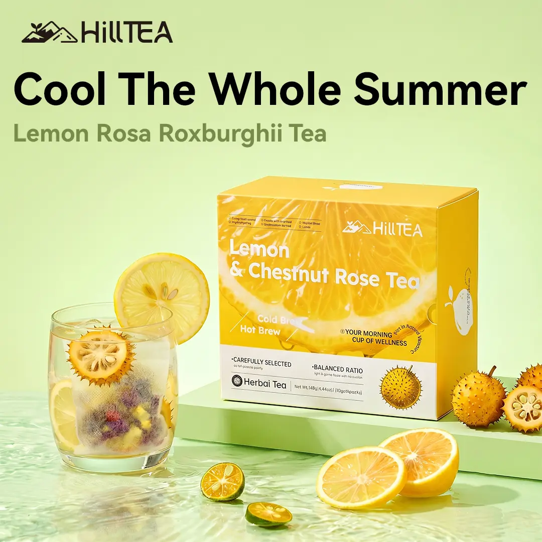HILLTEA Prickly Pear Lemon Vitamin C Tea, Oolong Cold Infusion with Real Fruit, Sugar Free Fruit Iced Tea, Hot or Cold Steep,10g x 14 Ct