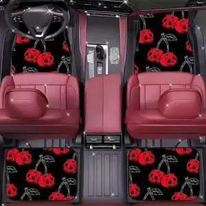 4Pcs Red Skull Cherry Car Floor Mats, Edgy Style- Durable Polyester All-Weather Car Floor Mats, Suitable for Cars, SUVs, Trucks-Stylish Design, Car Non-Slip Mats, Interior Accessories, Comfortable Driving, Automotive Floor Mats.11.30QWA-51