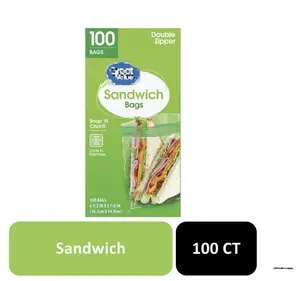 Fresh Seal Double Zipper Sandwich Bags, 100 Count, Ideal for Food Storage and Transport