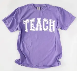 Teach Comfort Colors T-Shirt, Cute Teacher Tee, Back To School, College Varsity Font, Teacher Gift, School Staff Tees, Teacher Appreciation Fit Top Womenswear Comfy Crewneck Everyday