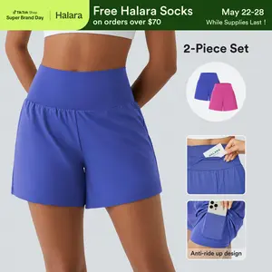 Halara 2-Piece Super High Waisted Back Pocket & Side Hidden Pocket 2-in-1 Yoga Shorts Set 5''-Longer Length #SwimWeek