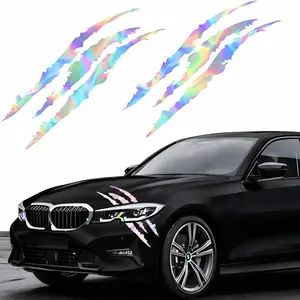 2PCS Claw Mark Car Decal, 15.8 Inch Headlight Scratch Style Stickers, Easy Install Peel & Stick Vinyl, Universal Car Exterior Accessories (Black)