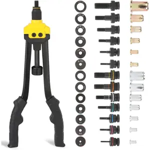 16" Rivet Nut Tool, Hand Rivet Nut Tool with 13 Metric and SAE Mandrels, 130Pcs Threaded Rivet Nuts, Auto Release Nutsert Rivnut Tool, Durable Riveter Nutsert Hand Tool, Sturdy Plastic Case