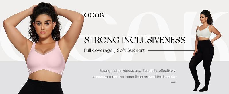 OEAK 2PCS Women Wireless V Neck Crossover Mesh Jelly Bras Comfortable Bralette Supportive Tshirt Bra No Underwire Seamless Push Up Everyday Bras