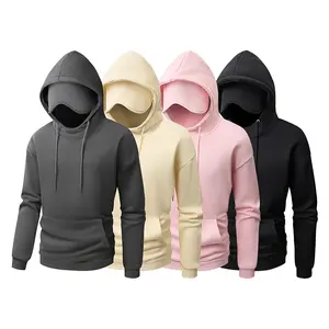 Men's Solid Color Fleece Hoodie with WindproofHood Brim Design Regular Fit Knitted Fabric Pockets Suitable for Daily Activities SportsWear Casual Long Sleeve Pullover Hooded Jacket