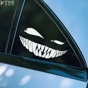 Slanting-eyed, mischievous grin, sharp teeth car sticker, electric motorcycle windshield front face cartoon expression reflective decoration