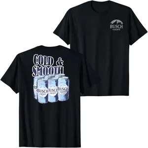 Busch Light Cold & Smooth Beer Cans Graphic T-Shirt, Vintage Brewery Logo Multi Can Print Tee, Retro Drinking Style Black Unisex Streetwear Summer Casual Shirt