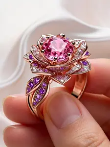 Luxurious Flower Zircon Ring, Elegant Sweet Hand Jewelry, Perfect for Daily Wear and Party Decor