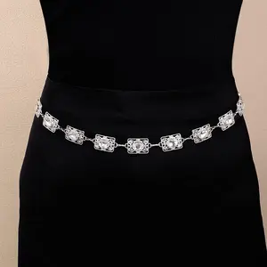 Women's waist chain accessory with rhinestones, vintage belt decoration for dresses, sweaters, suits, trendy body chain Sparkling Western Belt Diamond Belt