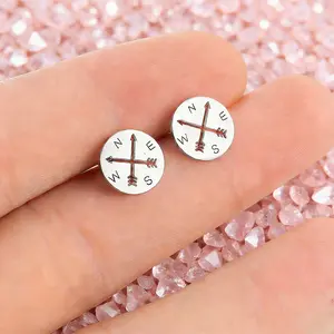 Minimal Fashion Small Studs 1 Pair,Stainless Steel Compass Earrings for Men