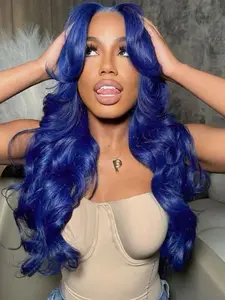 Dark Blue 13x4 HD Lace Front Hair Wigs for Women, Pre-Plucked Blue Body Wave, Glueless Heat Resistant Fibers, Synthetic Wig for Daily & Party Use