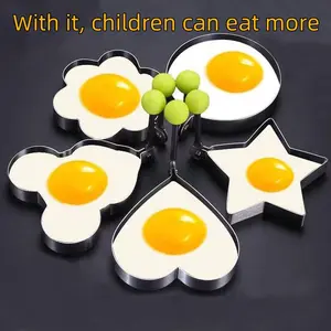 5-piece thickened stainless steel frying pan model heart-shaped frying pan mold creative frying ring fried egg dumpling mold   Kitchen Utensils