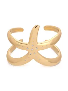 Ettika Starfish Luxe Cuff 18k Gold Plated Zinc with Cubic Zirconia 2.3" Diameter Fashion Jewelry Solitaire Engagement Rings