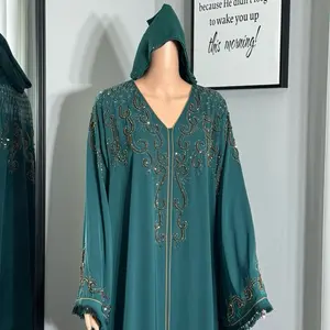 Two Pieces Beautiful Abaya with Intricate Embroidery for Elegant Wear in Green Color - Perfect for Special Occasions