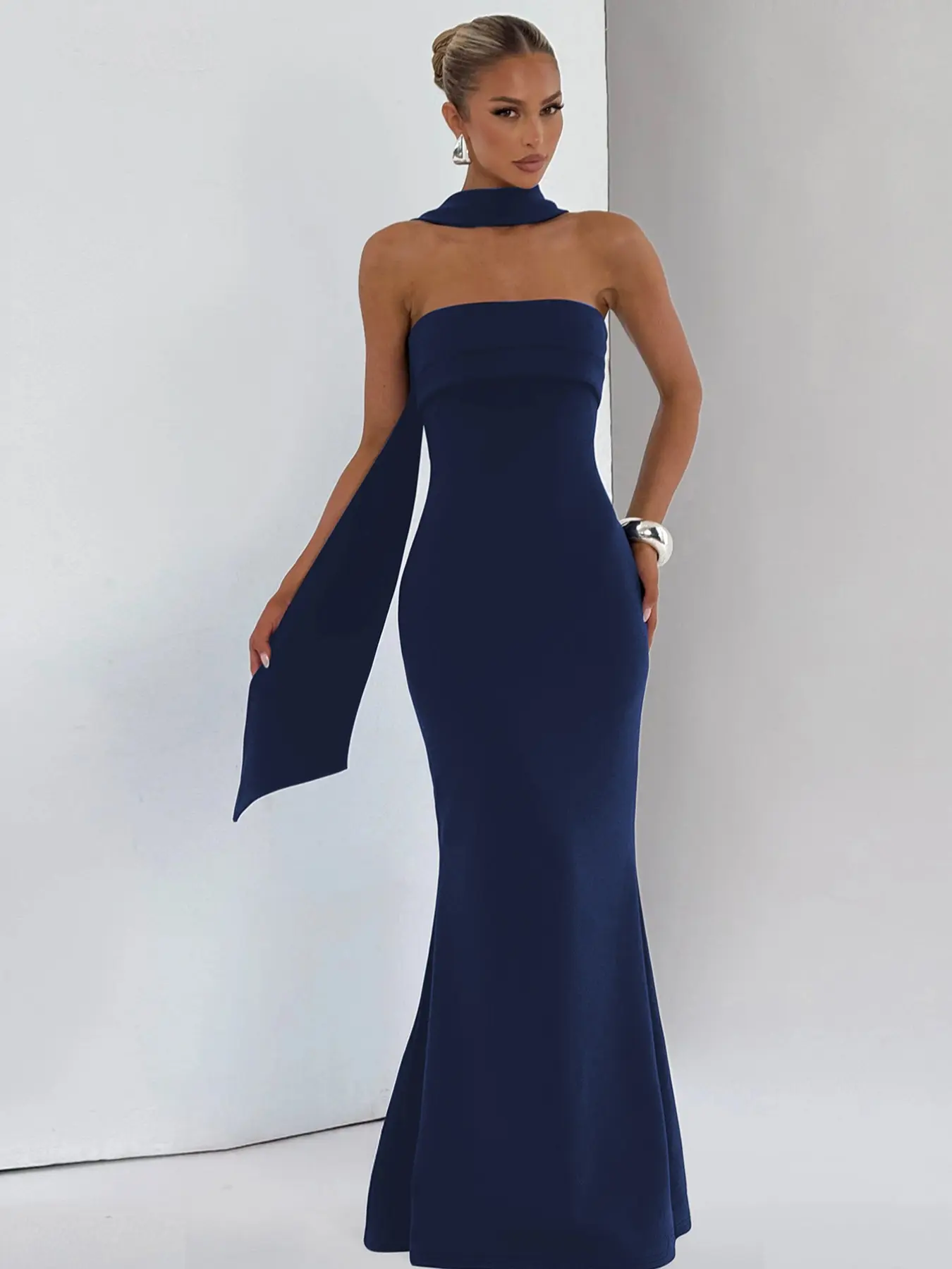 two piece black tie dress ZAPAKA Women Black Tie Dress Halter A Line Sleeveless Ruffled Simple Long Formal Dress, Black White / US14