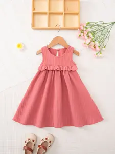 Toddler Girls' Casual Striped Ruffle Dress, Round Neck Knee-Length, Sweet & Cute Fashion, Suitable for 3-8 Years, Perfect for Holidays & Parties, Striped Pattern Dress