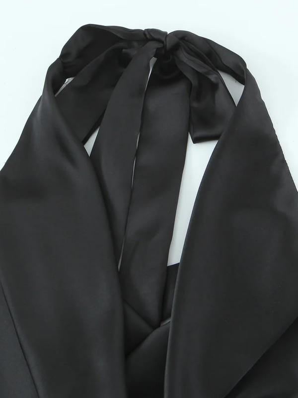 Women's Backless Satin Top, Loose-Fit Thin Fabric, Summer Sleeveless Blouse, Elegant Neckline Design, Perfect for Casual Wear