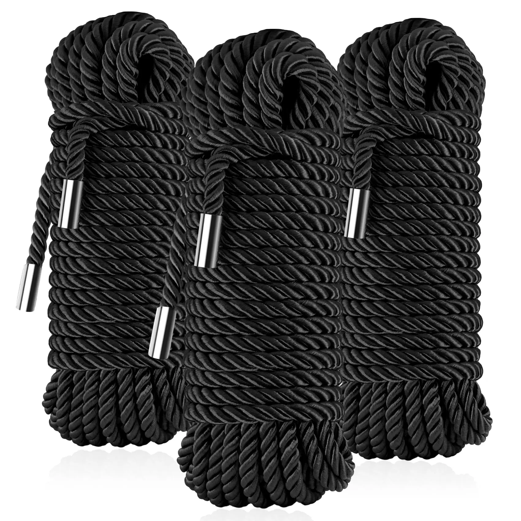 Silky Soft Braided Nylon Rope - Skin-friendly & Durable Satin Twisted Cord  8mm Thick X 32ft Includes Storage Bag (3 Black)
