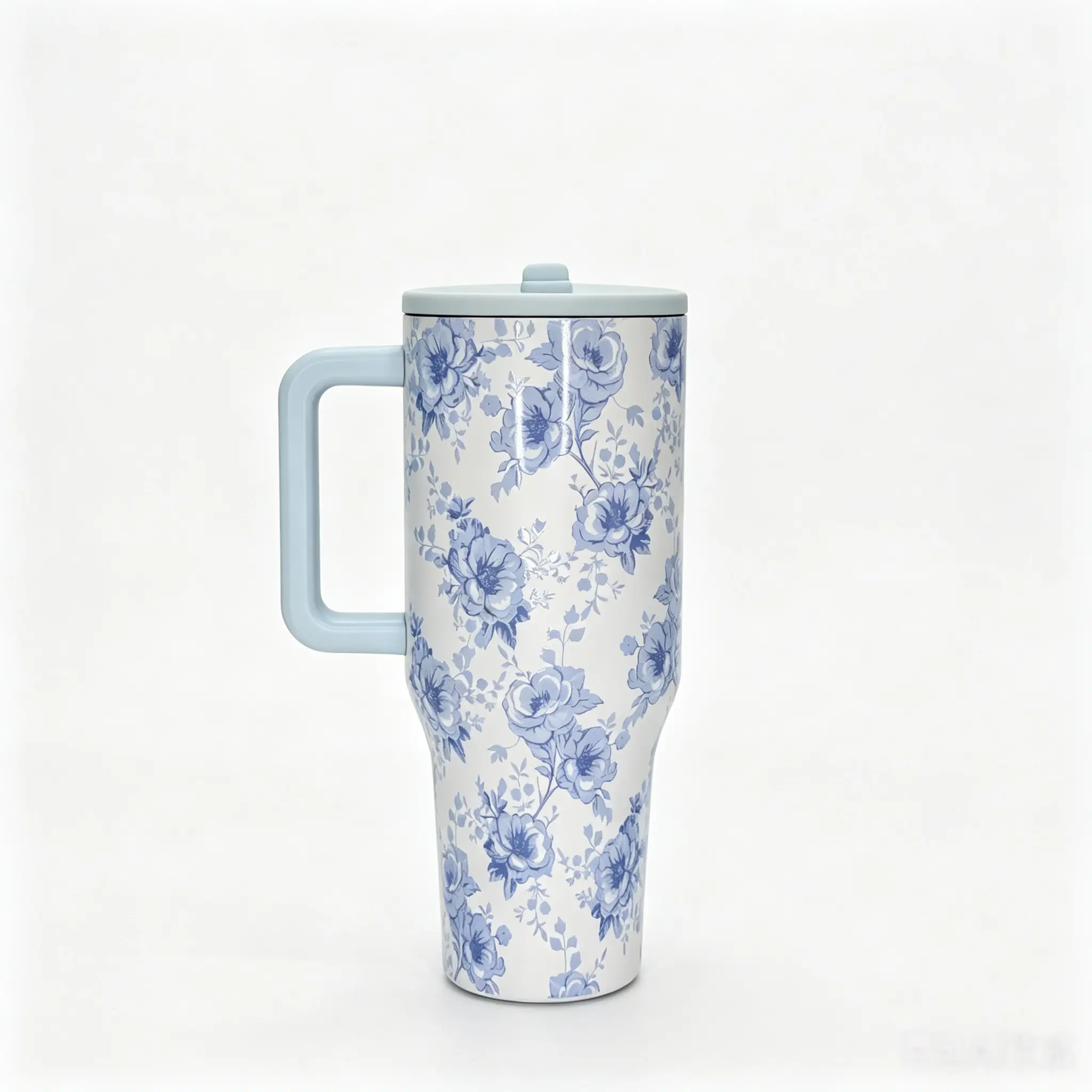 HydroJug 40oz Modern Print Blue Flower Insulated Stainless Steel Tumbler - Leak-Proof Vacuum Flask Travel Cup with 24H Cold Retention for Cold Drinks, Coffee - Kitchenware Drinkware for Daily Use, Work