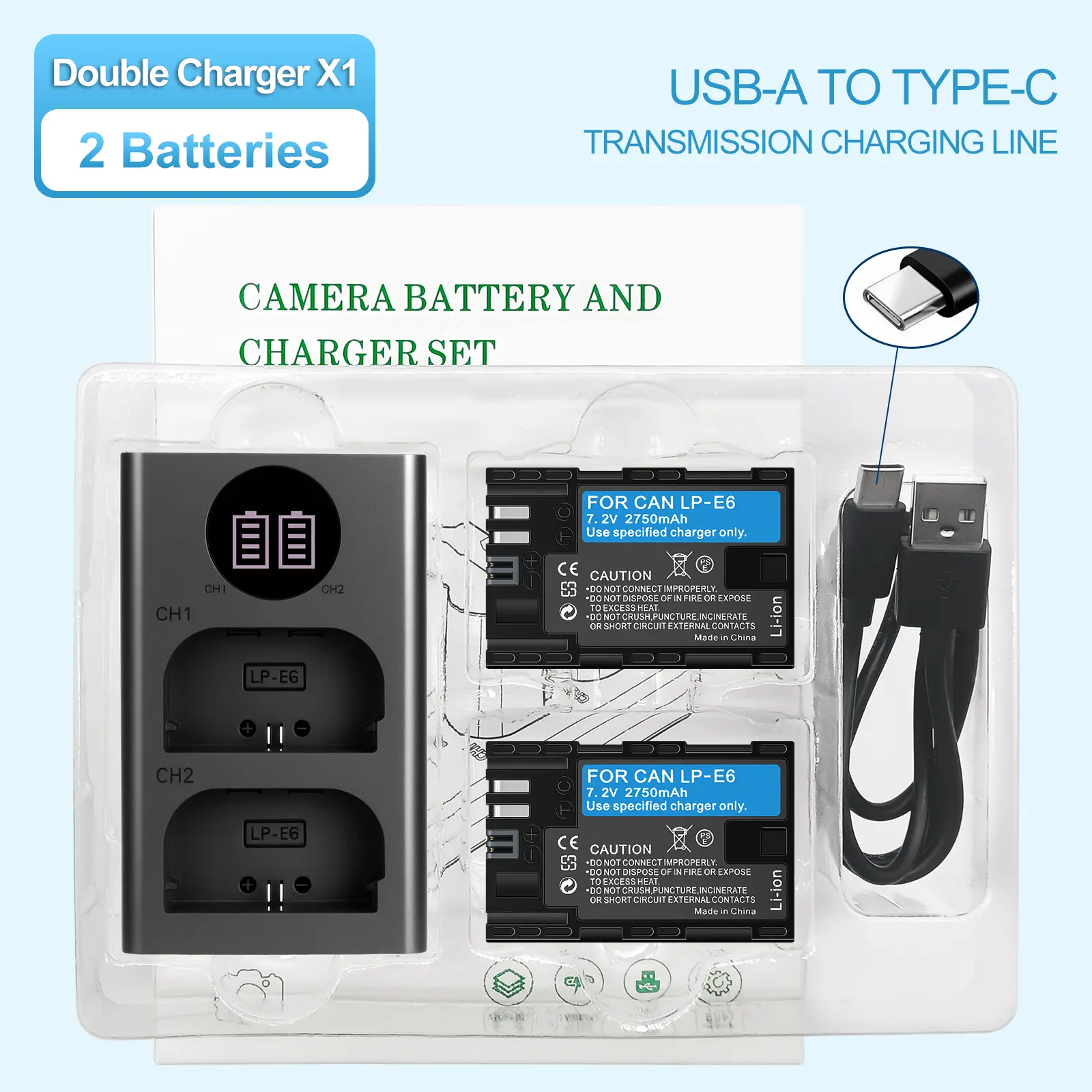 LP-E6 charger for Canon LP-E6N LP-E6 battery USB Dual Charger For Canon EOS R7, R6 R5 R 5DS 6D 7D 90D 80D 70D 60D 60DA 5D Mark IV 5D Mark III 5D Mark II 6D Mark II 7D Mark II cameras