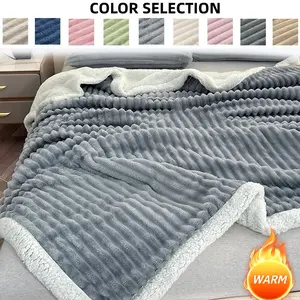 Queen Size Ultra Soft Lamb Wool Blanket, Warm Double Layer Striped Throw, No Shedding, Ideal for Nap Blanket