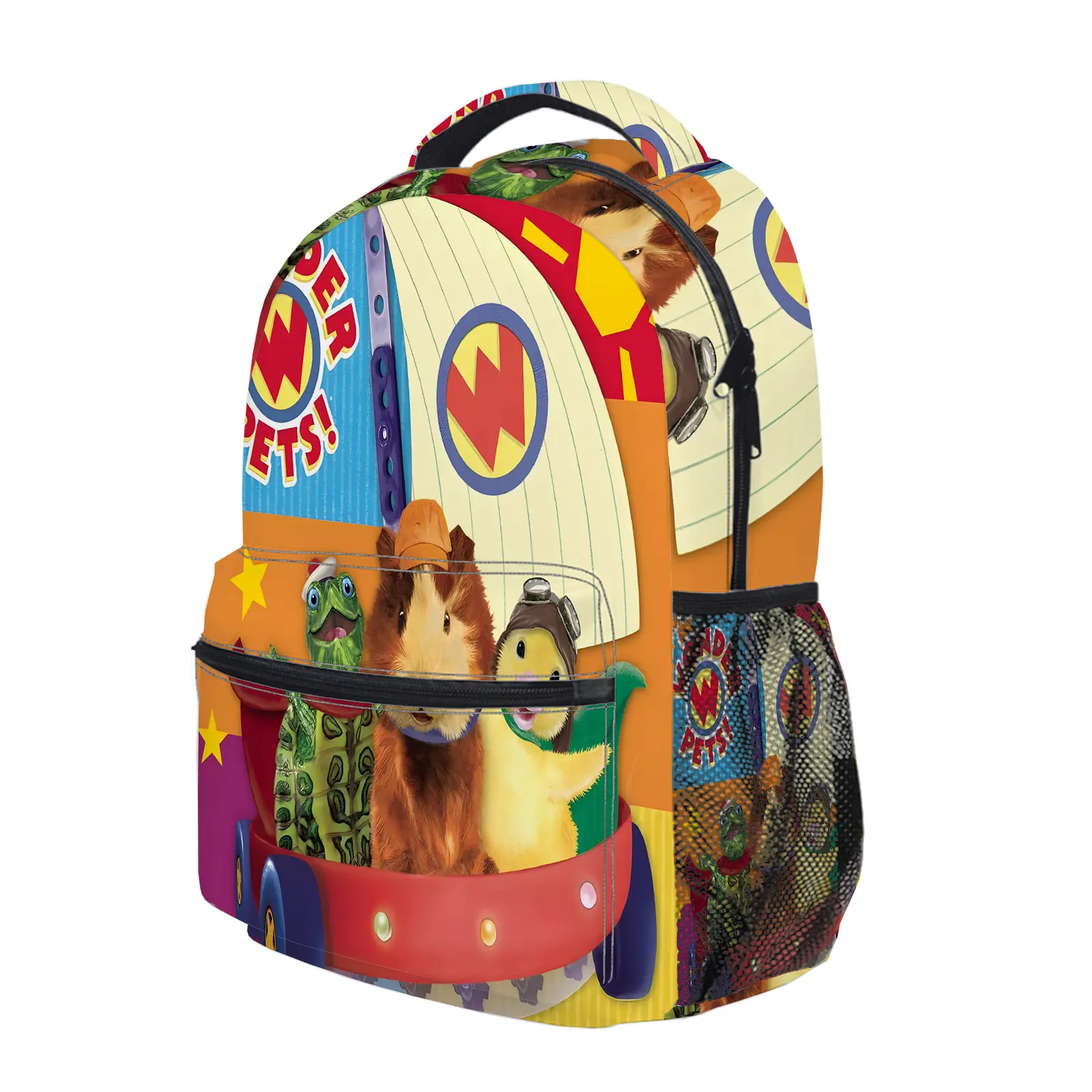 wonder pets Backpack, Cute Y2K Fashion School Bag for Girls and Teens, Durable Cartoon Printed Bookbag with Mesh Side Pockets, Lightweight Travel Daypack for Back to School c-335