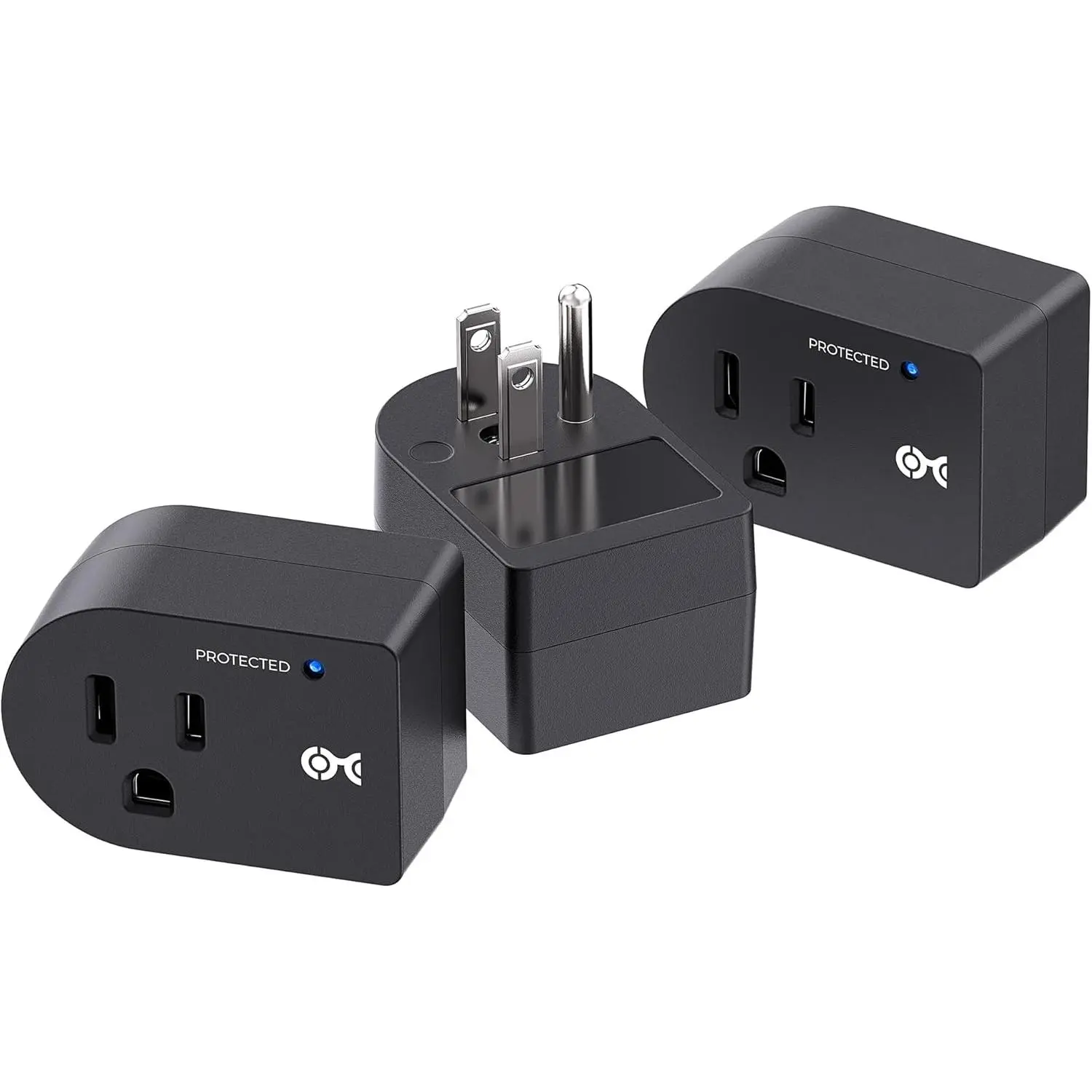 [ETL Listed]  3-Pack Non-Blocking 490 Joules Single Outlet Surge Protector, 15A / 1875W, Wall Surge Protector Outlet, Black