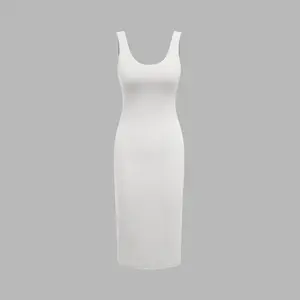 Cider [5 colors, size 0-26] High Stretch Knit U-neck Solid Midi Tank Dress