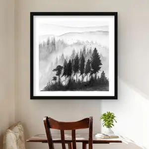 212 MAIN Black-Framed Nature Wall Art - 24x24 in. Monochrome Mountain Landscape Watercolor Print, Modern Home Decor Decoration for Living Spaces, Outdoor Use, Outdoors