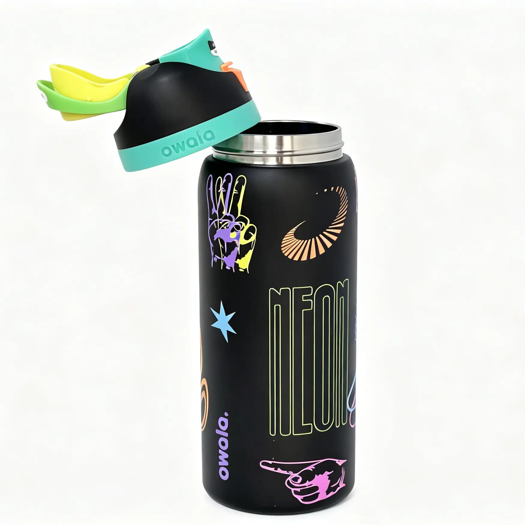 Owala FreeSip Sway 32oz Portable Insulated Stainless Steel Tumbler - 2-Way Spout, Built-In Straw, Stylish Black Trendy Print, BPA-Free, Leak-Proof Drinkware Flasks for Travel, Sports