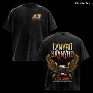 Lynyrd Skynyrd Free Bird Shirt - Lynyrd Skynyrd Eagle Wings Graphic T-Shirt, And This Bird You Cannot Change Lyrics Concert Merch, Distressed Vintage Washed Black Classic Cotton Unisex Tee, Southern Rock Band Aesthetic, Free Bird Classic Rock Fan Gift I6W