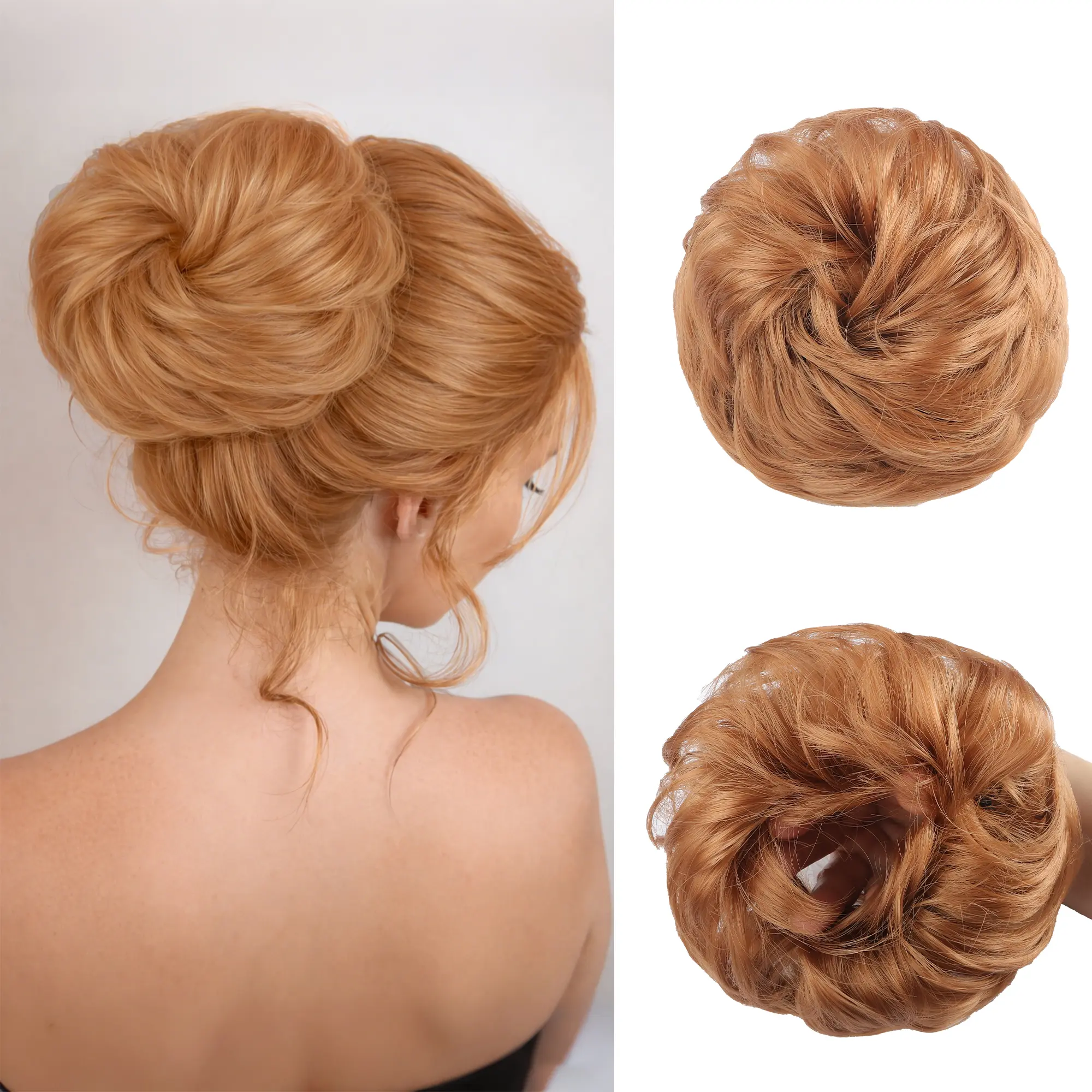 VOSILK Women's Large Messy Bun Hair Piece - Wavy Curls Synthetic Chignon Scrunchies with Elastic Bands, Adjustable Size Fluffy Texture Hairextensions Thick Hairpieces