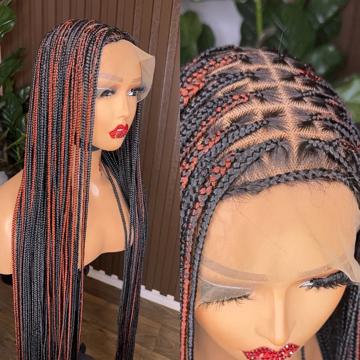 Black and Brown Knotless Braided Wig - Synthetic Full Machine Wig