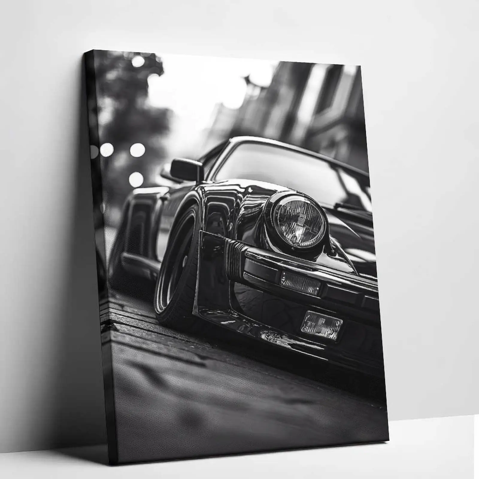 Classic German Sports Car Canvas Art Black and White Vintage Auto Poster Garage Wall Decor
