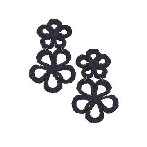 Tahiti Raffia Statement Earrings in Navy - FINAL SALE