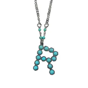 Boho Western Cowgirl Turquoise Initial Letter Pendant Necklace A-z Hippie Stone For Women Bohemian Personalized
