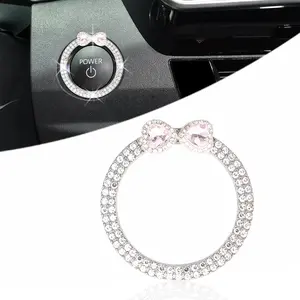 Bow  Accessories,Double Pink Heart Engine Start Button Ring,Girly Rhinestone Push Start Stop Button  Decor for Women   Ring
